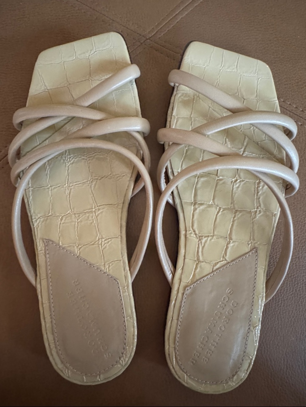 Beige Strappy Square-Toe Sandals - sz 38 Dorothy Schumacher NWOT